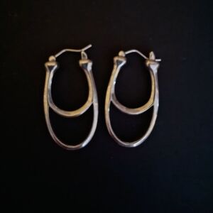 COACH Logo Silver Tone Equestrian Motif Earrings, Approximately 1"X1"